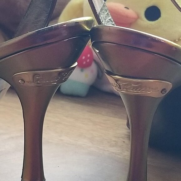 Louis Vuitton Strappy Heels, Multichrome Bronze Red Gold Open Toe Pumps - Picture 3 of 6